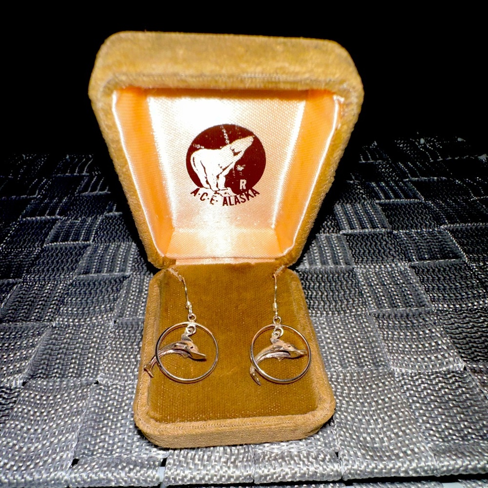 NWT VNTG Ace Alaska 925 Sterling Dolphin Earrings